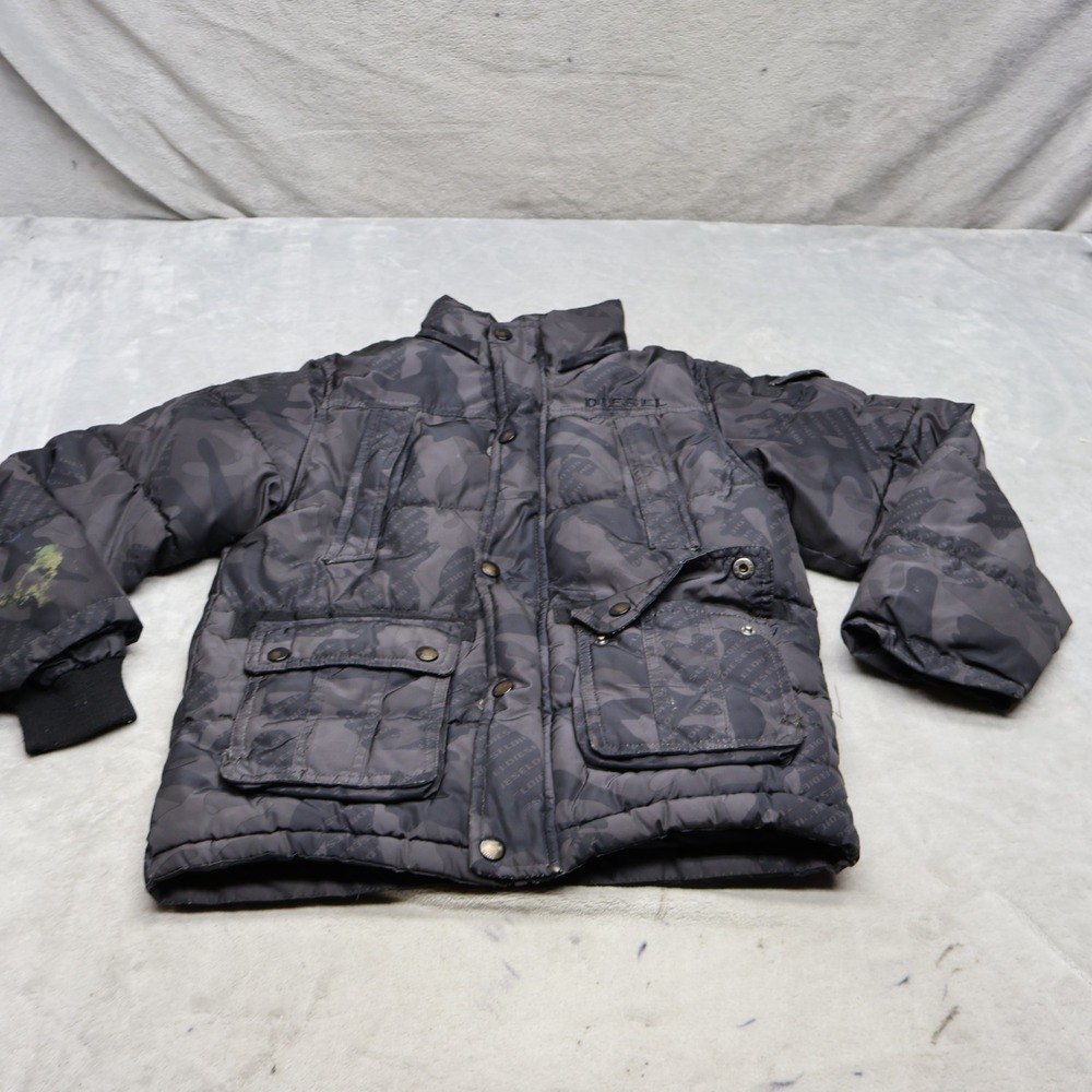 Diesel Jacket Boys 7 Black Camo Insulated Full Zip Winter Utility Quilted Puffer